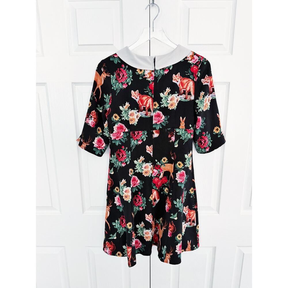 Hell Bunny Vixen Woodland Creature Fox Deer Floral Peter Pan Collar Dress Retro - Picture 9 of 10